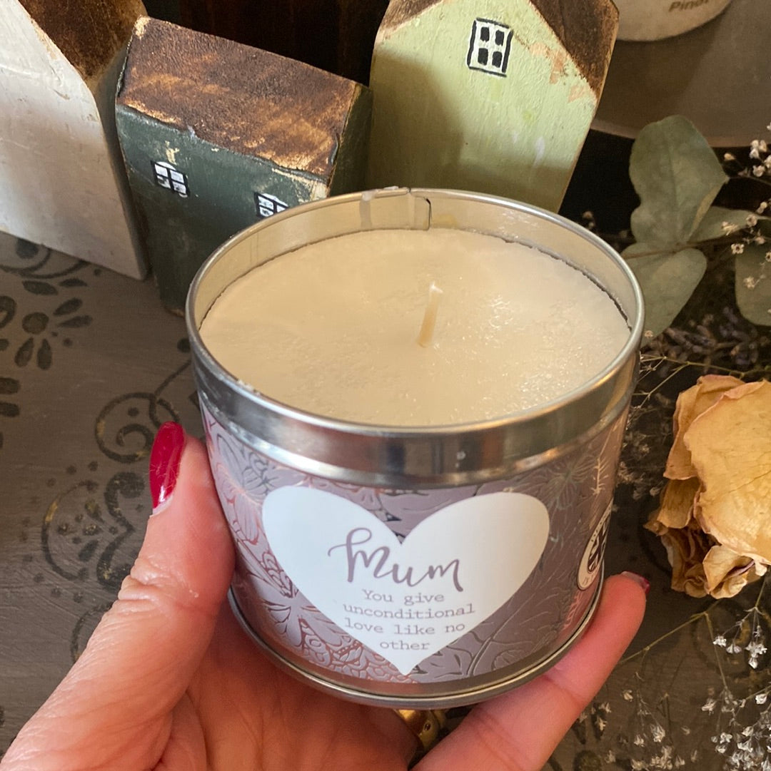 Candle in a tin for Mum