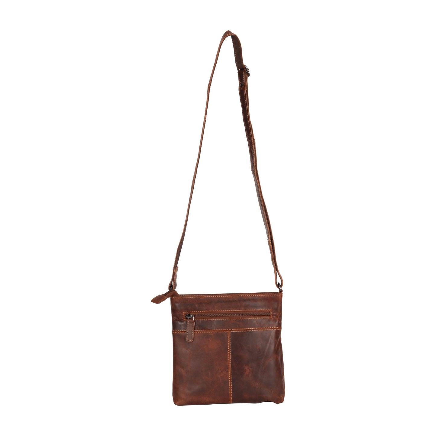 Brown leather crossbody bag on a white background