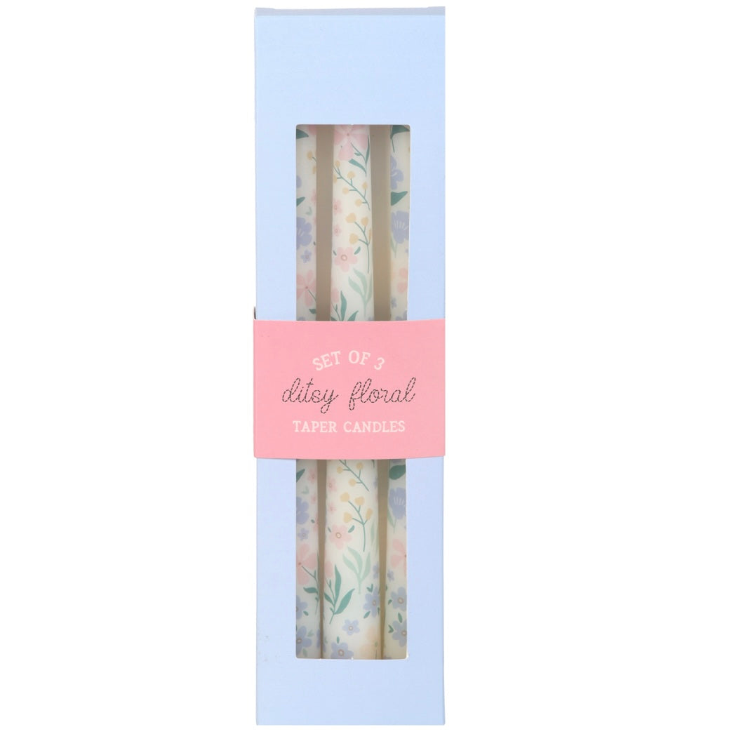 Set of 3 Ditsy Floral Taper Candles