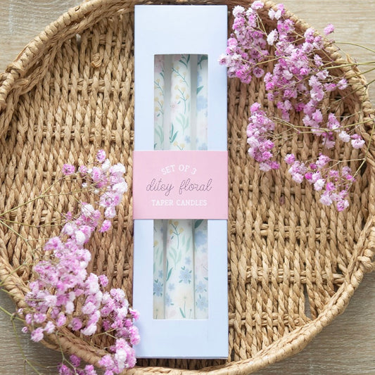 Set of 3 Ditsy Floral Taper Candles