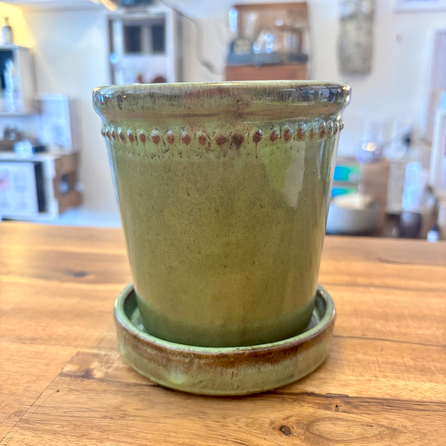 Glazed Green Flower Pot - 12cm