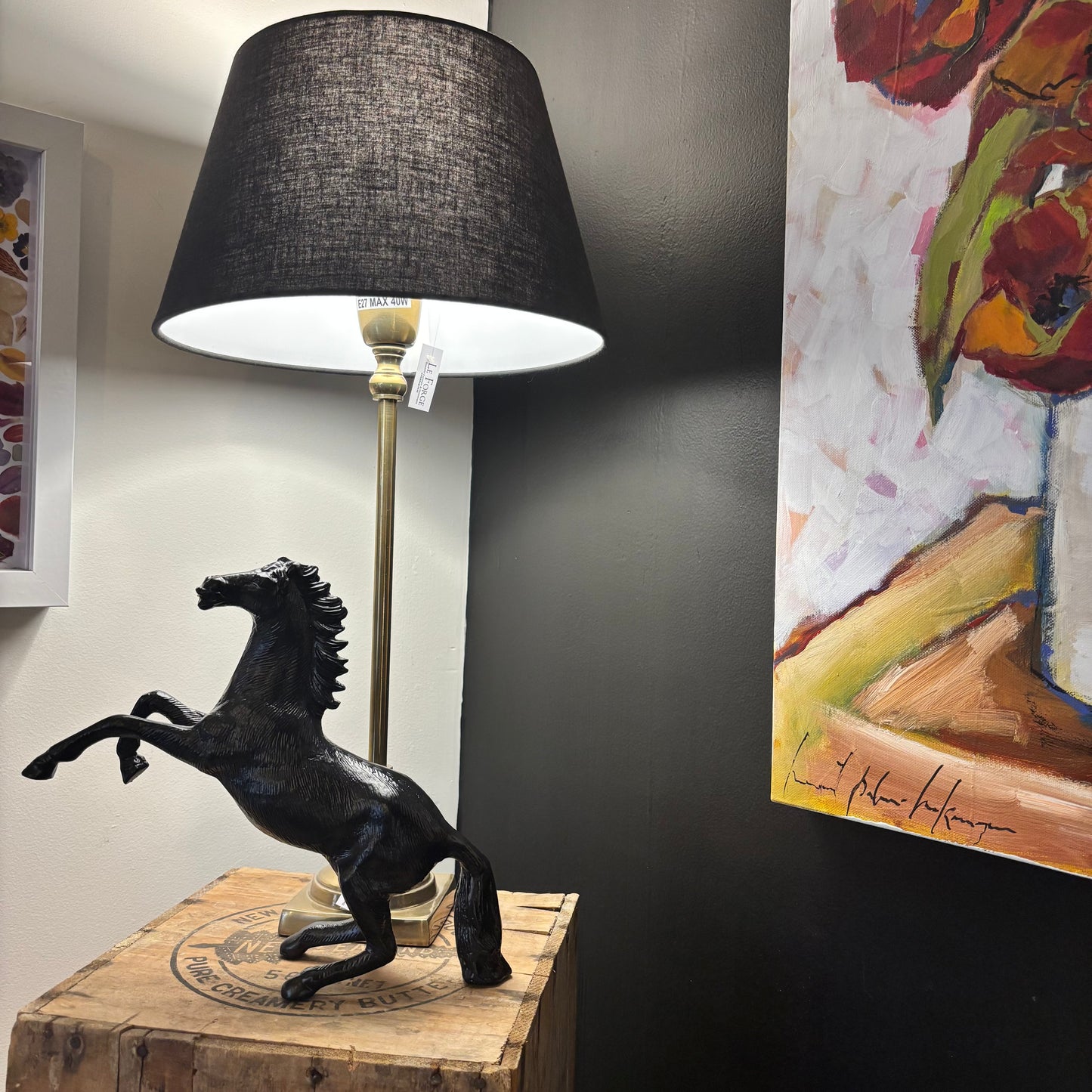 Rearing Black Horse Statue