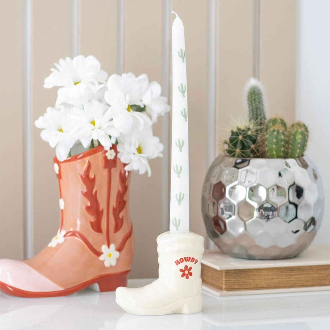 Cowboy Boot Candle Holder with Candle