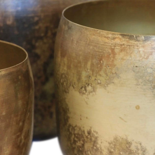 Haveli Antique Brass Finish Planters - 3 sizes