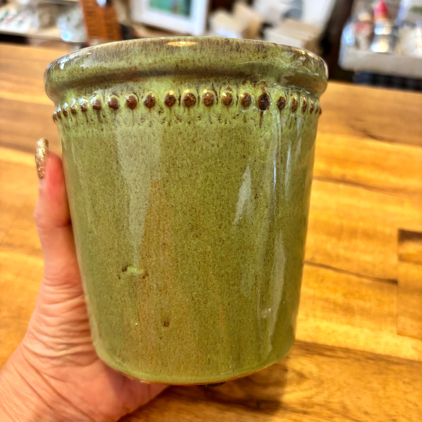 Glazed Green Flower Pot - 12cm