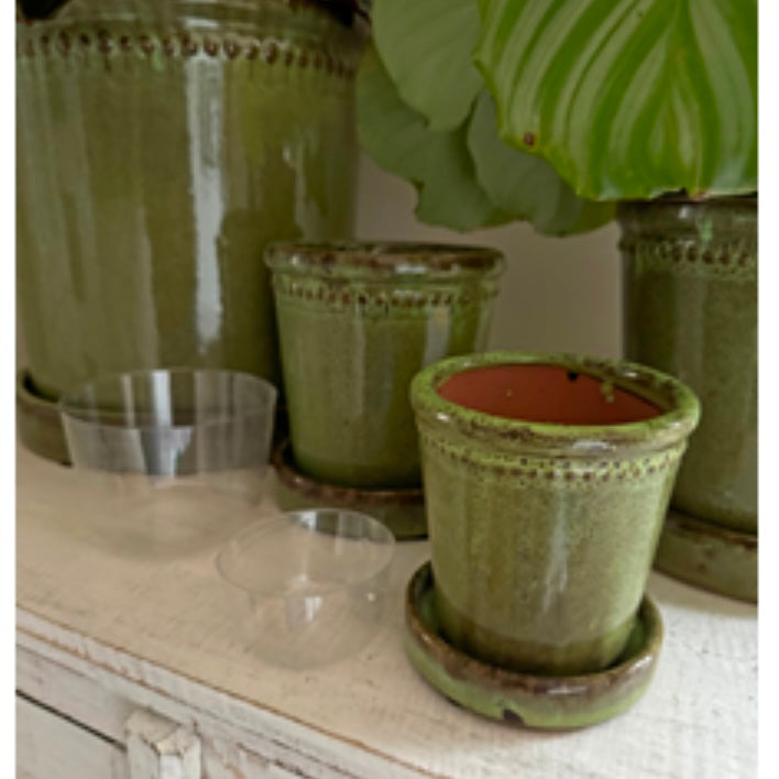 Glazed Green Flower Pot - 12cm