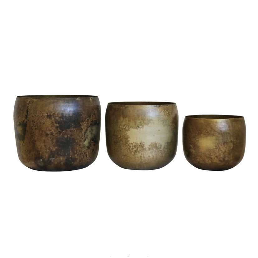 Haveli Antique Brass Finish Planters - 3 sizes