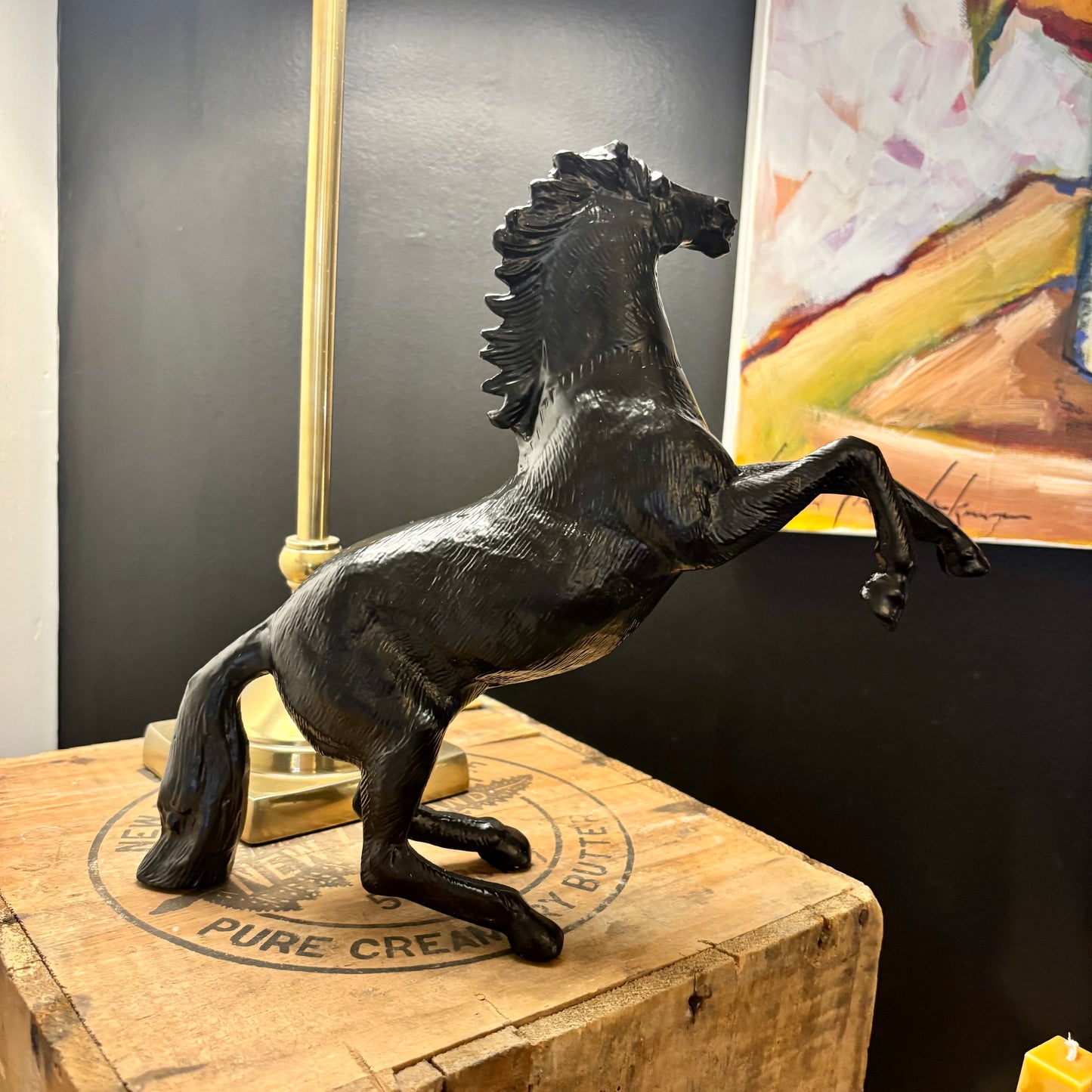 Rearing Black Horse Statue