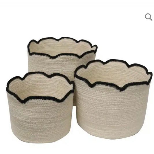 Jute Black & White Scalloped Baskets