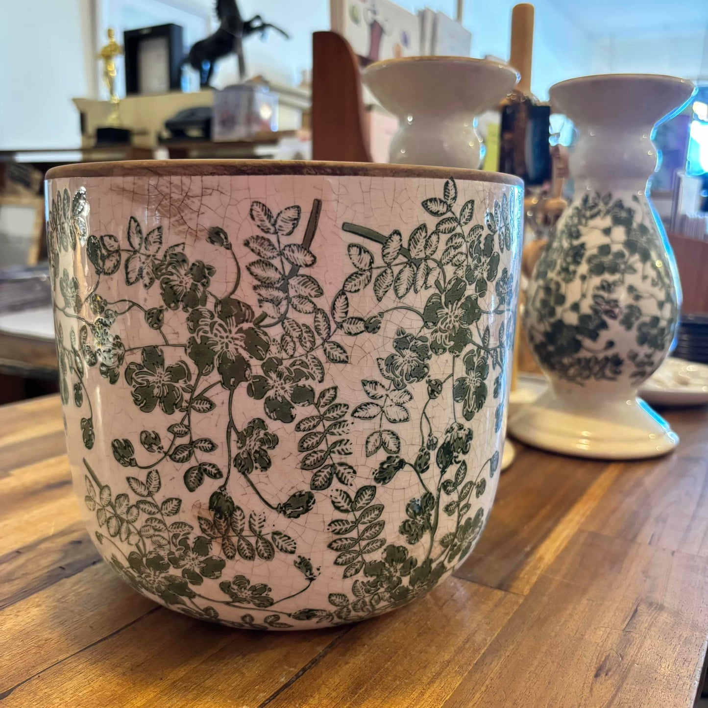 Green and White Flower Planter