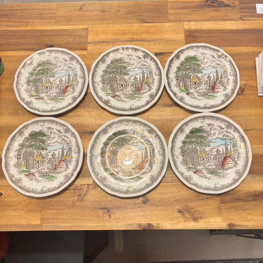 Set of Six Vintage Cake Plates - Kensington Ironstone - Shakespeare's Sonnets