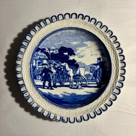 Vintage Blue & White Plate - Doctor Syntax Sells Grizzle'