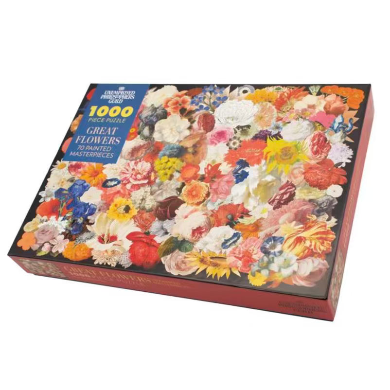 Floral puzzle box with colorful flowers on a white background