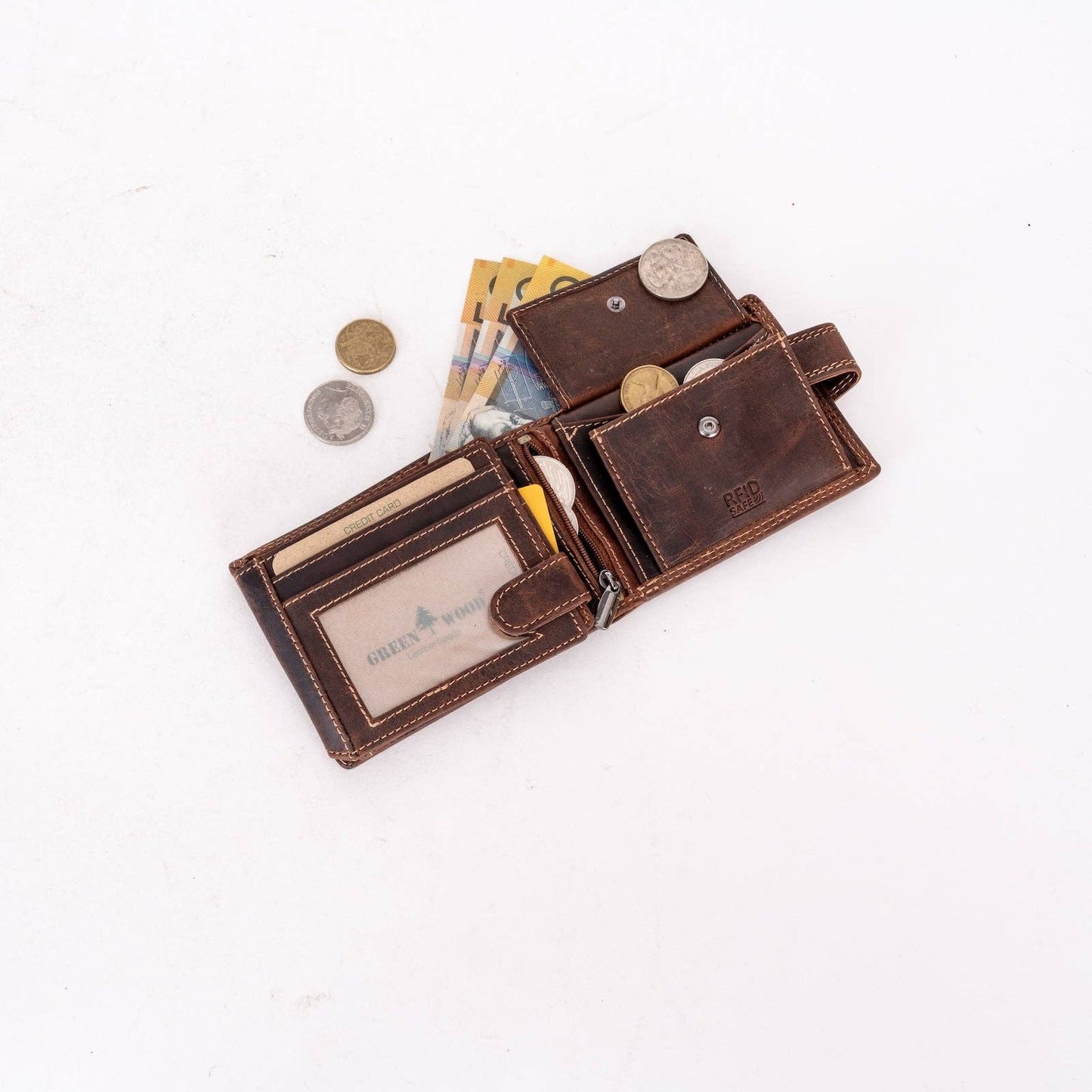 Greenwood Leather | Hunter RFID Leather Wallet with Button Closure – Sandel