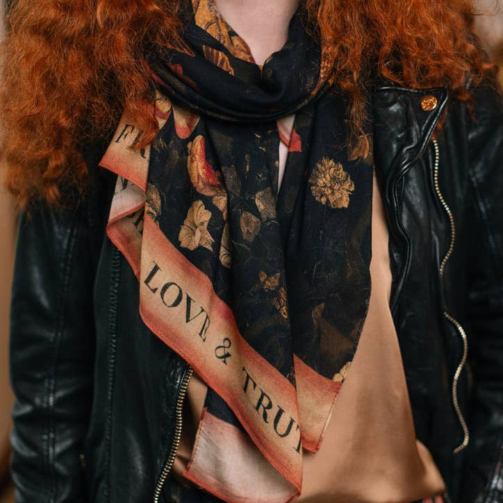 Heart of Gold Scarf with Swallows & Sacred Heart