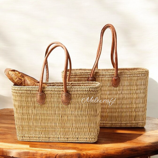 Handmade Moroccan Straw Tote with Leather Handles: Long Handles, 3 sizes