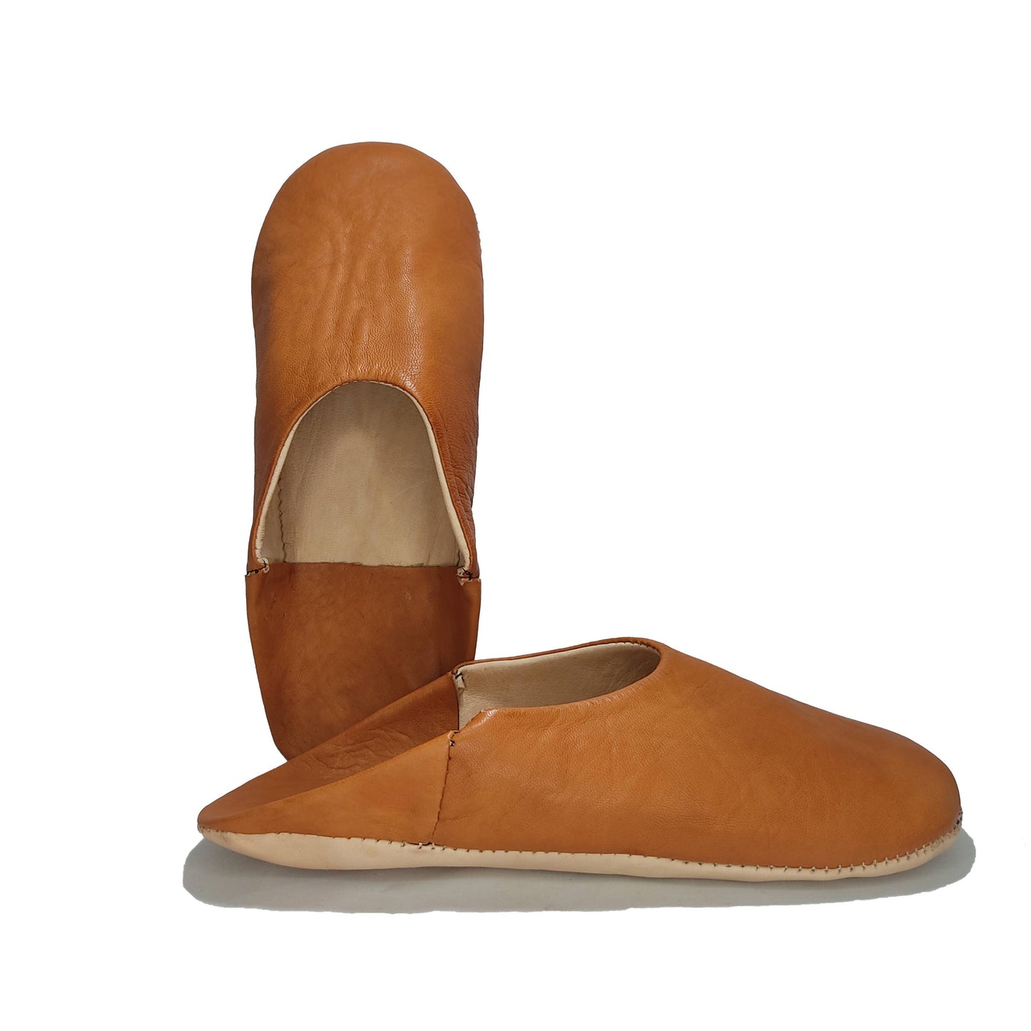 Women's Moroccan Babouche Slippers Handmade from Soft Organic Leather - Caramel
