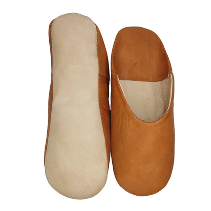 Women's Moroccan Babouche Slippers Handmade from Soft Organic Leather - Caramel