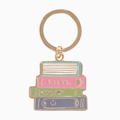Stack of books keychain on a white background