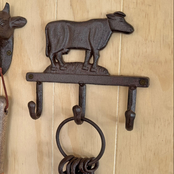 Cast Iron Cow Hanger with 3 Hooks
