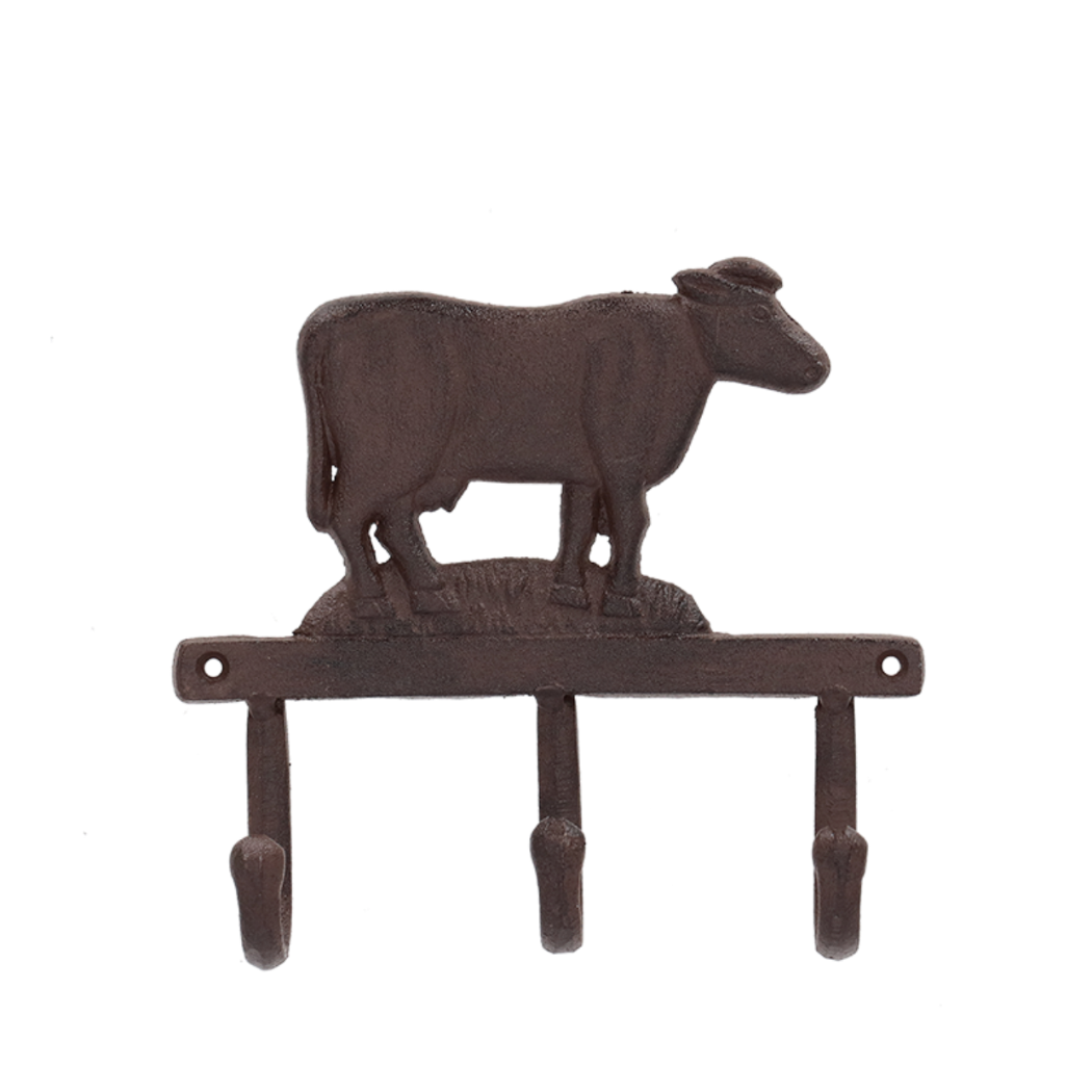 Cast Iron Cow Hanger with 3 Hooks