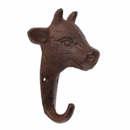 Brown metal hook shaped like a dog's head on a white background