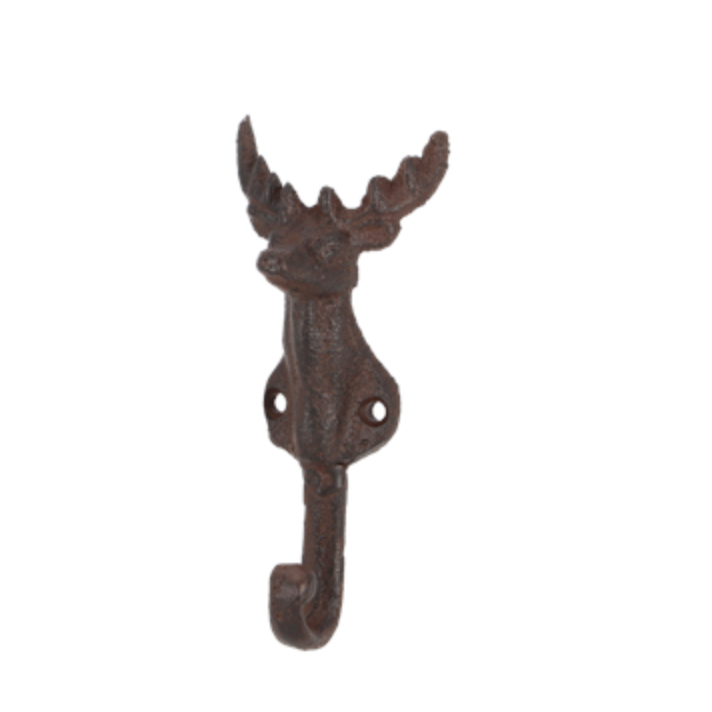 Decorative wall hook shaped like a deer head on a white background