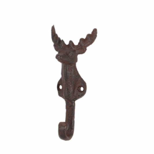 Decorative wall hook shaped like a deer head on a white background