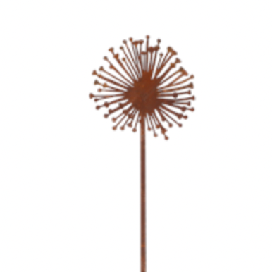 Decorative metal art piece with a dandelion-like design on a white background