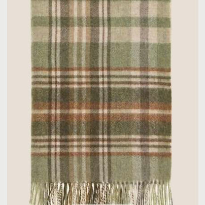Plaid scarf with fringes on a light background