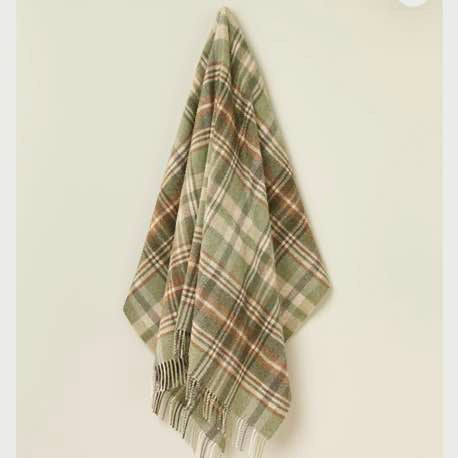 Plaid towel hanging on a white wall