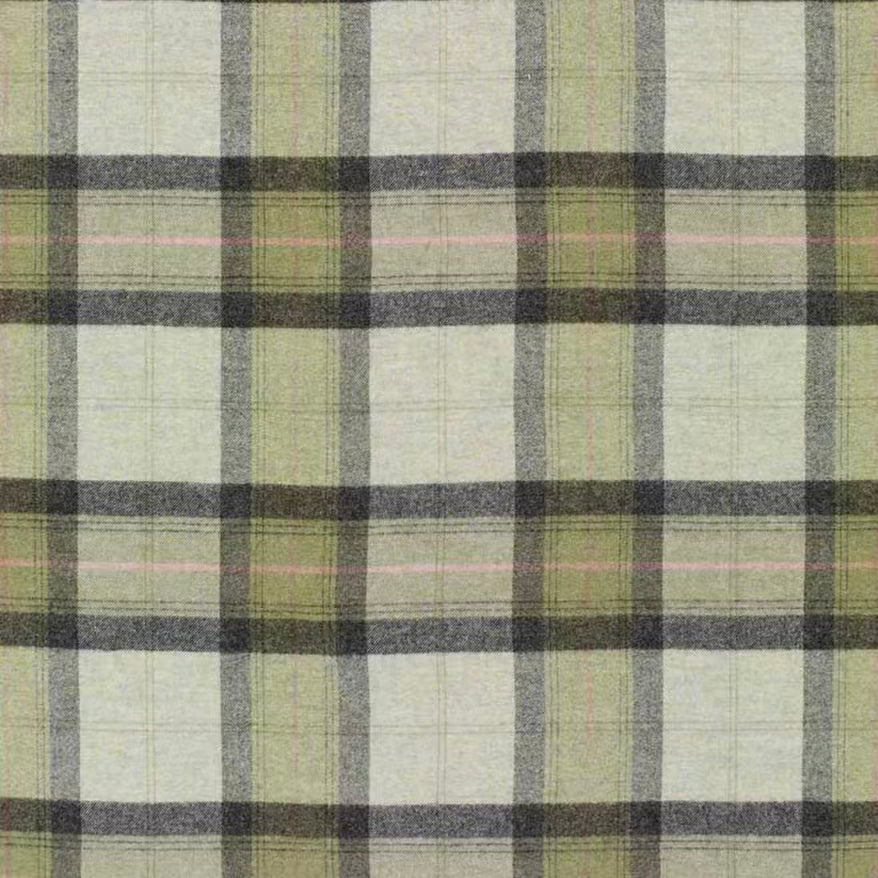 Plaid fabric pattern with green, black, and beige colors