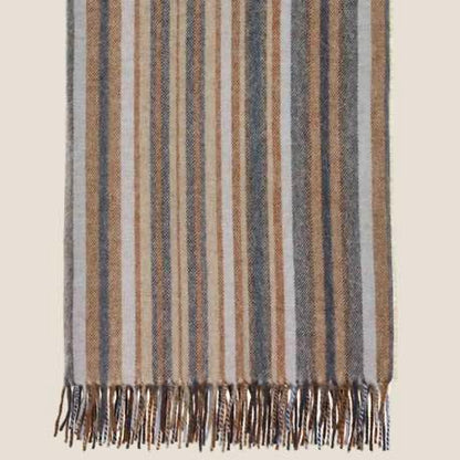 Striped scarf with fringes on a beige background