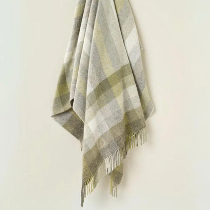 Plaid blanket with fringe on a light background