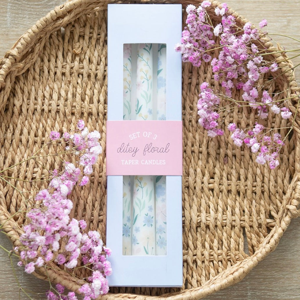 Set of 3 Ditsy Floral Taper Candles