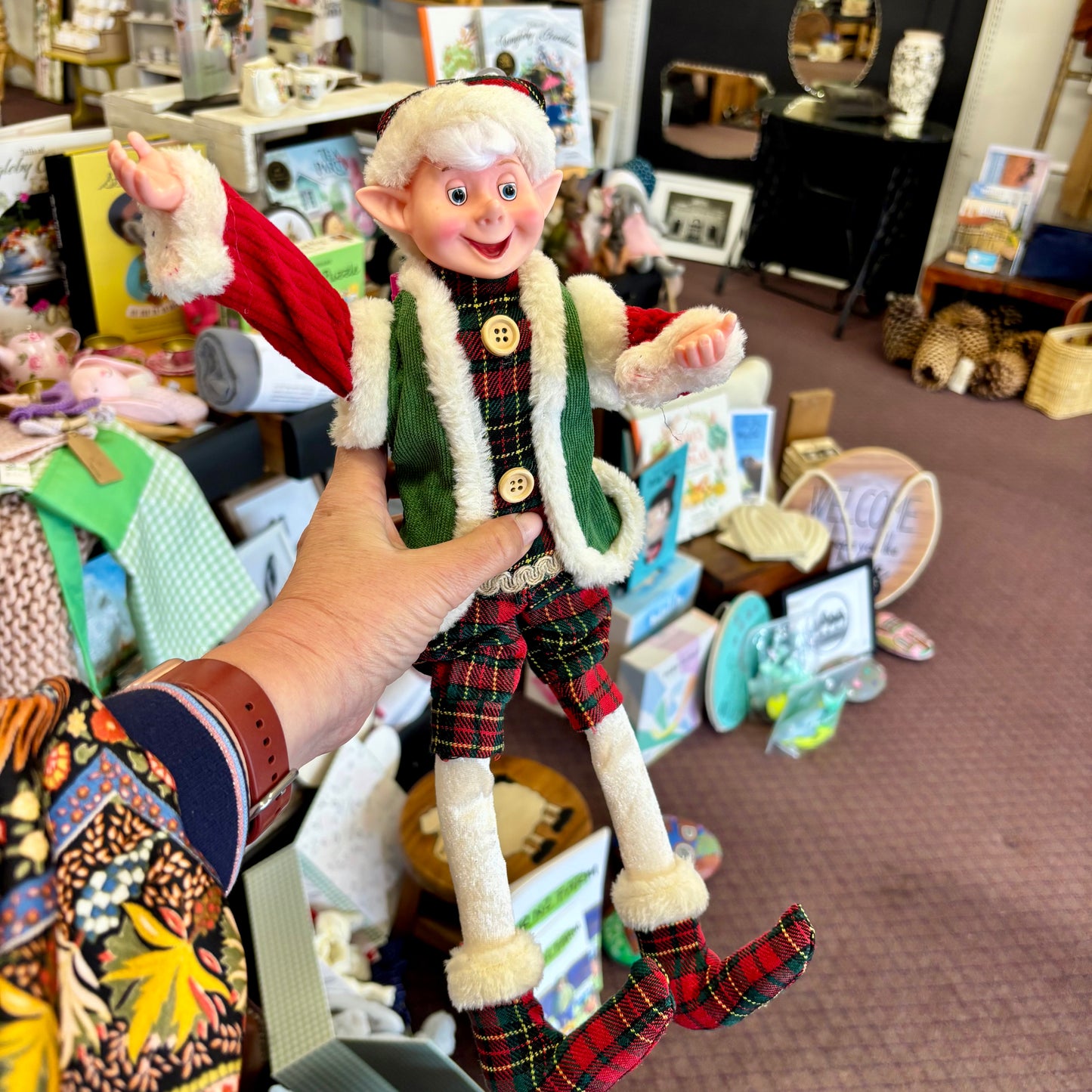 Poseable Elf in Red & Green and Tartan Pant