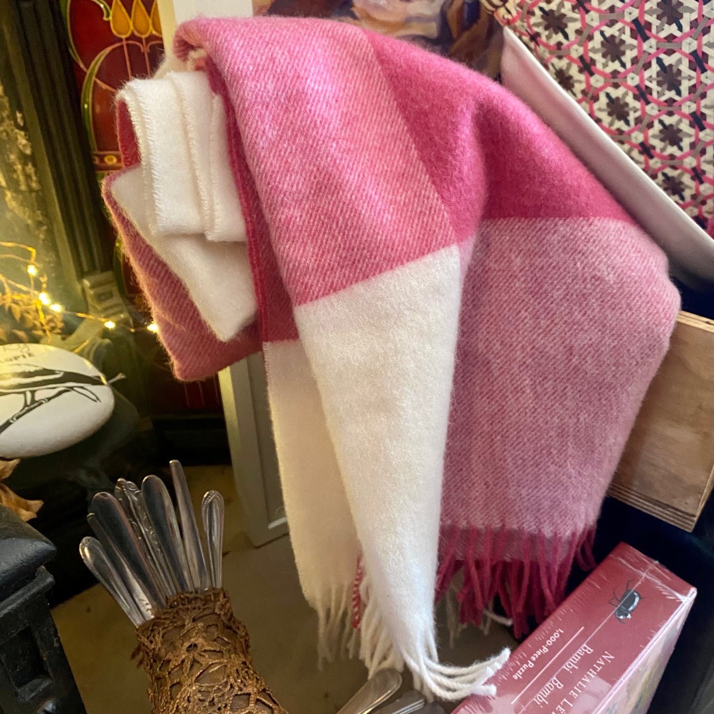 Exquisite Wool Traders | 100% NZ Merino - Pastel Block Check Pink