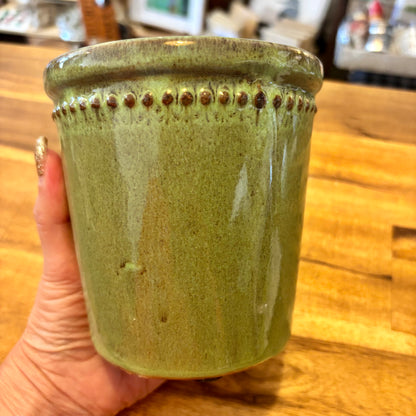 Glazed Green Flower Pot - 12cm