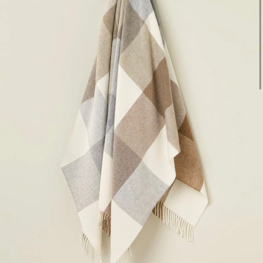 Exquisite Wool Traders | 100% NZ Merino - Checkboard Islay Natural Throw