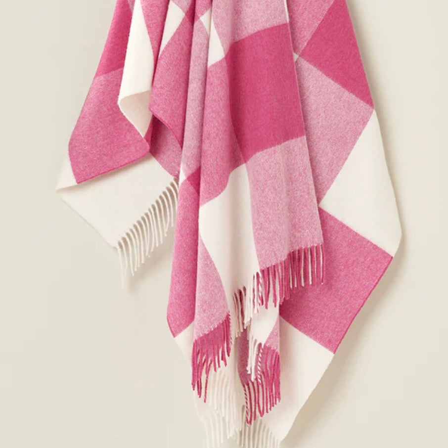 Exquisite Wool Traders | 100% NZ Merino - Pastel Block Check Pink