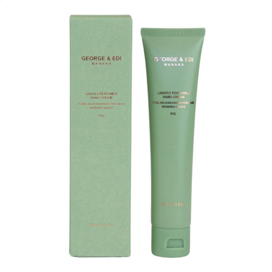 Green tube and box of George & Edi Wanaka hand cream on a white background