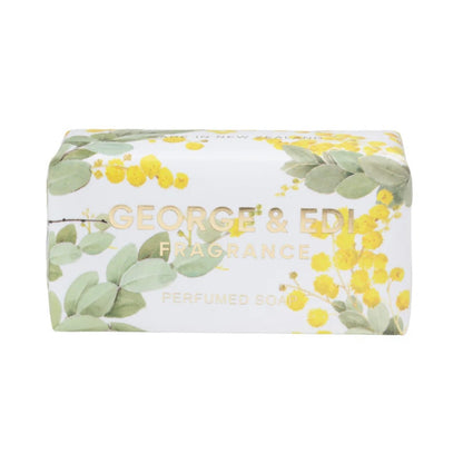 Bar of soap with floral design and 'George & Edith' branding on a white background