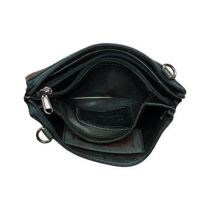 Black leather pouch with zippers on a white background