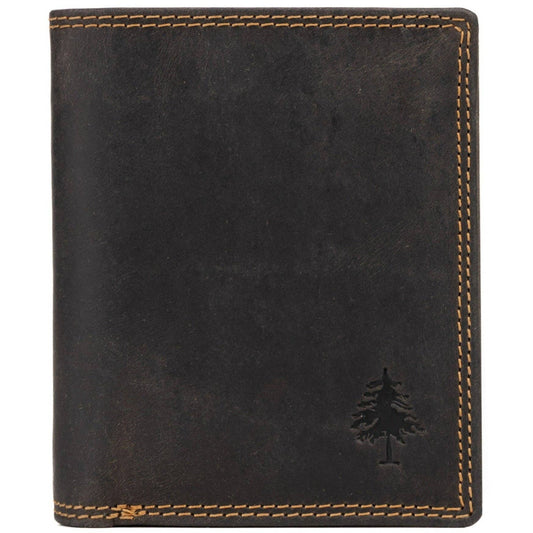 Black leather wallet with tree emblem on a white background