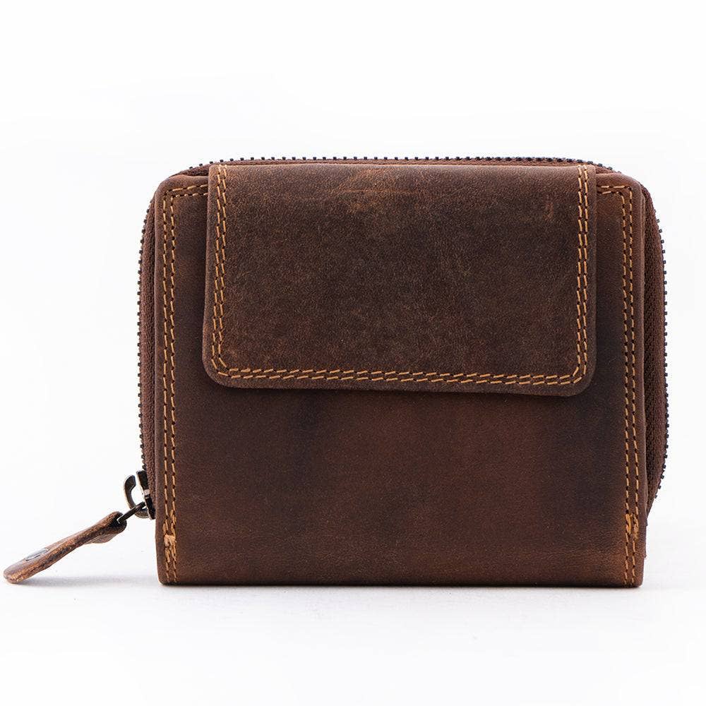 Brown leather wallet on a white background