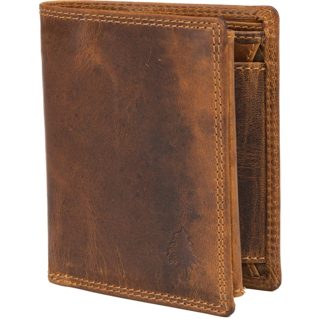 Brown leather wallet on a white background
