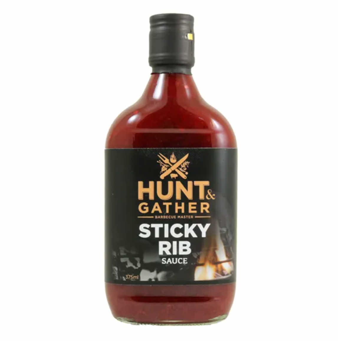 Bottle of Hunt & Gather Sticky Rib Sauce on a white background