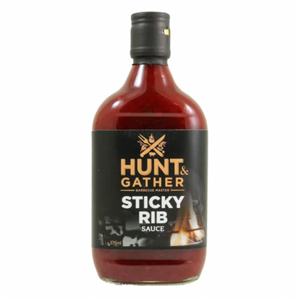 Bottle of Hunt & Gather Sticky Rib Sauce on a white background