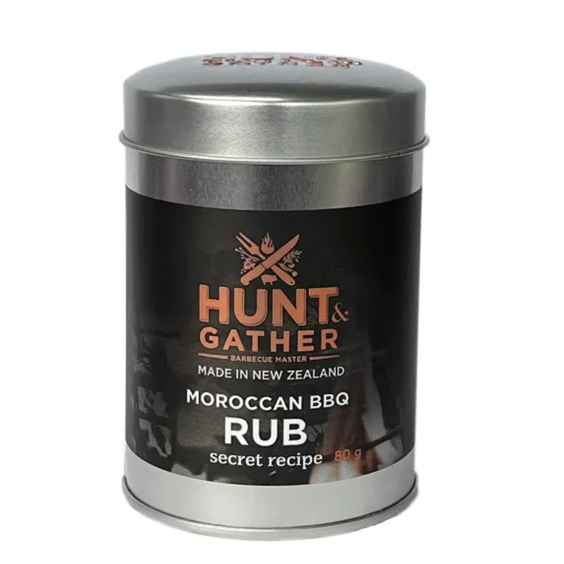 Tin container of Hunt & Gather Moroccan BBQ Rub on a white background