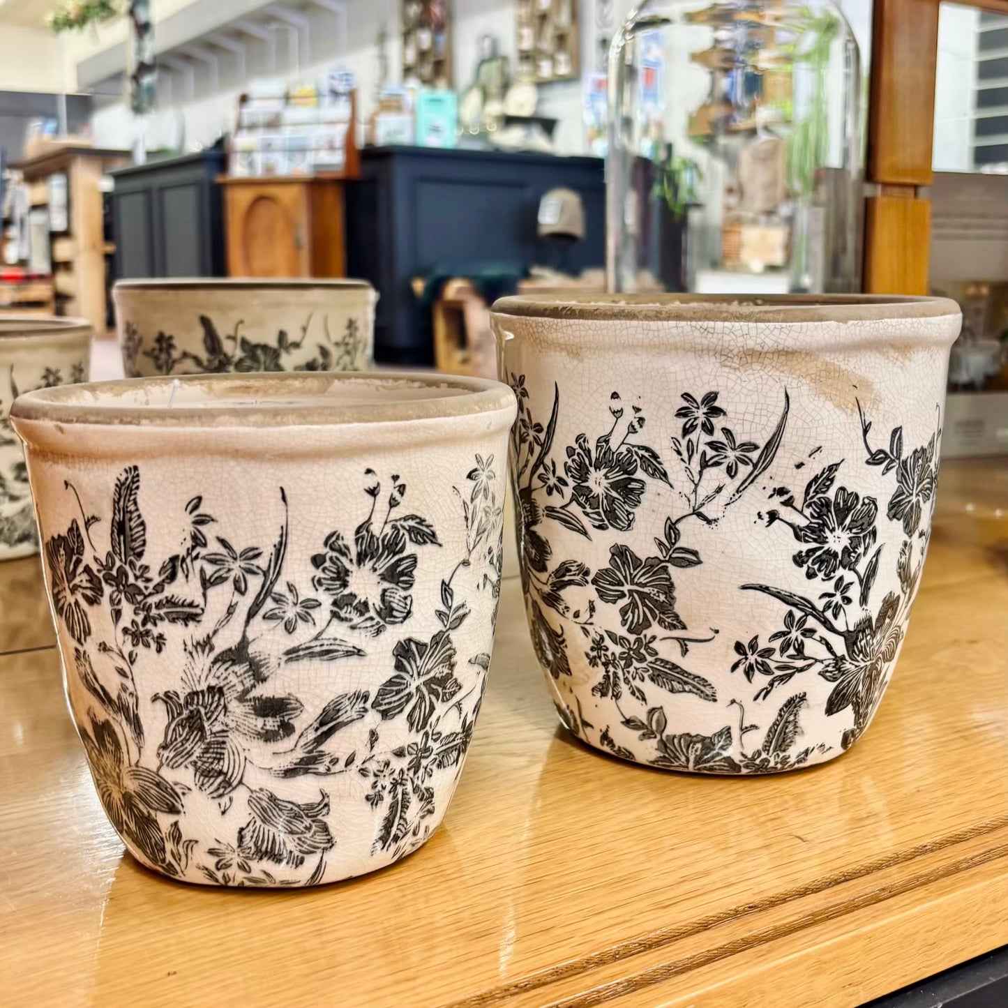 Black Floral Pots